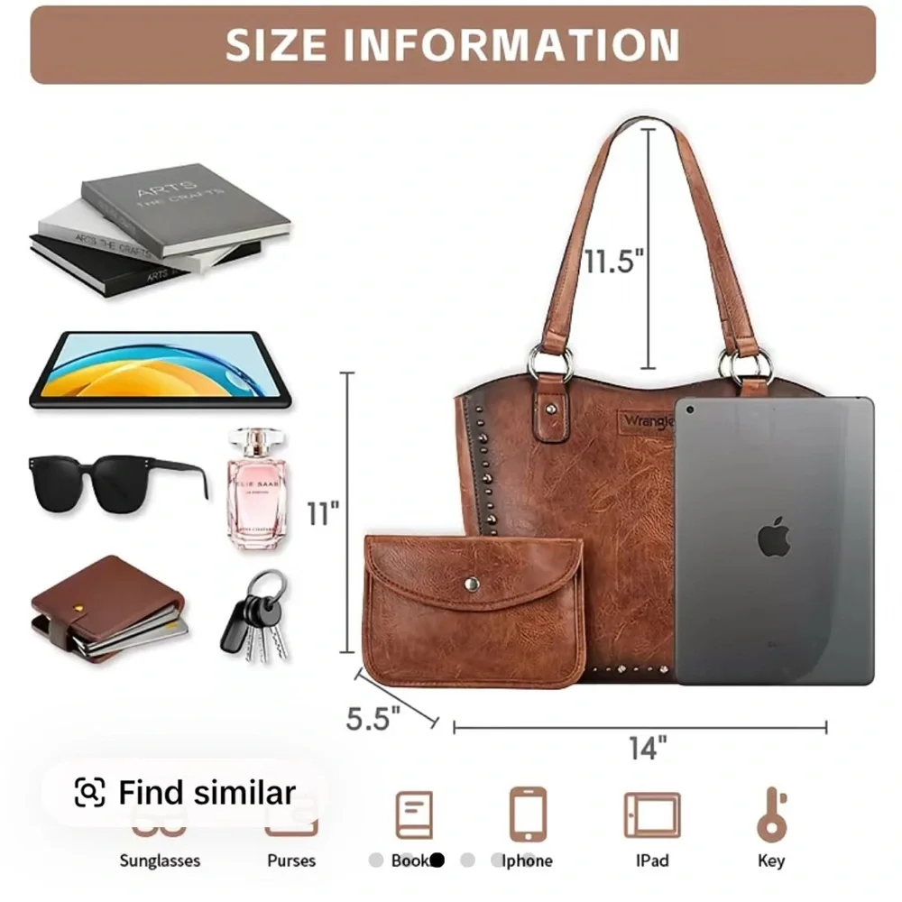 Wrangler Black Leather Tote with Stud Accents - Picture 3 of 6